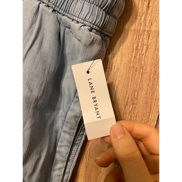 LANE BRYANT 22/24 Wide-Leg Crop denim Pants NWT Blue Drawstring light weight - Picture 5 of 10